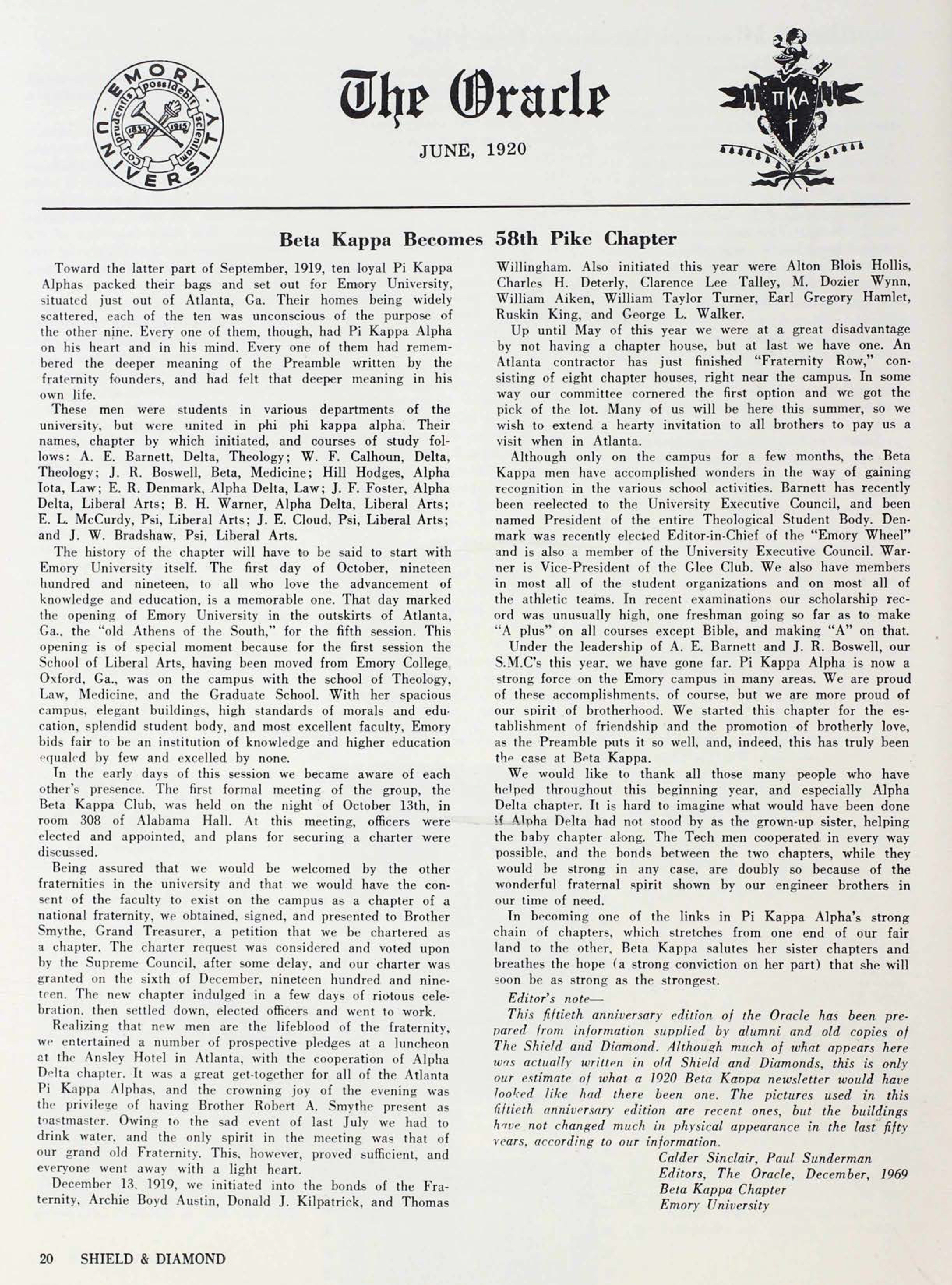 The Oracle: Beta Kappa Becomes 58th Pike Chapter